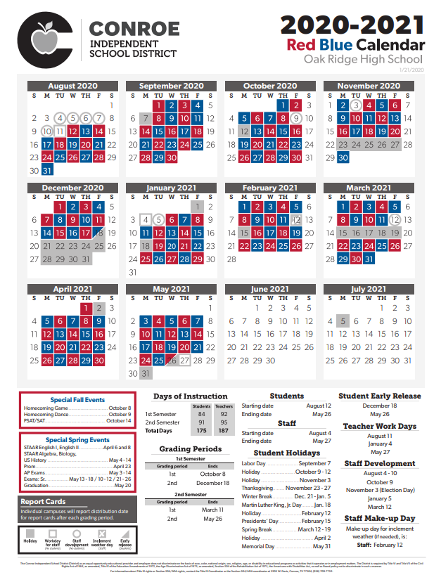 Conroe Isd Calendar 2022 Calendars - Oak Ridge 9Th Grade High School